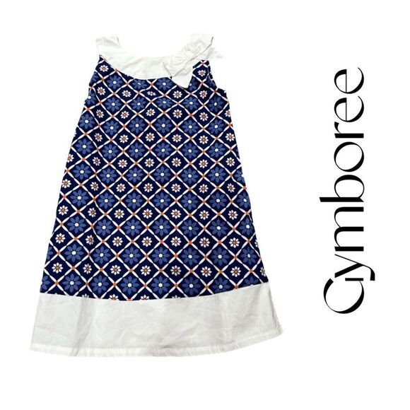 GYMBOREE White/Navy Colorblock Bow Dress with Floral design Sz 7 Girls NWT - Picture 1 of 8